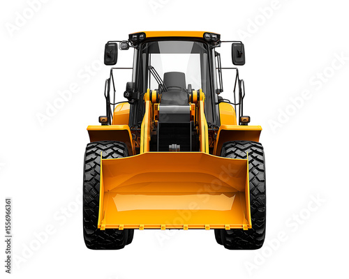 Front view of a yellow wheel loader, vector illustration isolated on a transparent background