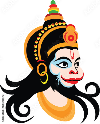 "Hanuman Face Illustration – Hindu Monkey God Artwork in Traditional Style"