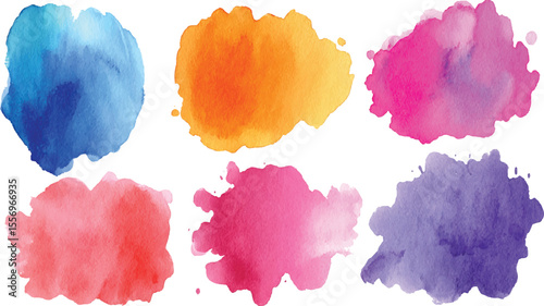 Vector of multicolored blot watercolor splash. Colorful textured chalk stripes, squares and circles. Pastel, crayon hand drawn colorful elements.