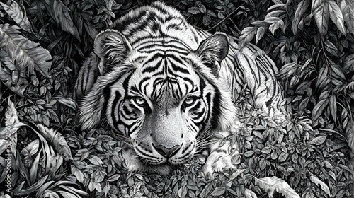 Tiger in Dense Jungle Sketch