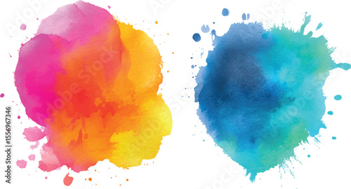 set of Watercolor vector color full brush splatter strokes collection, color transparent background 