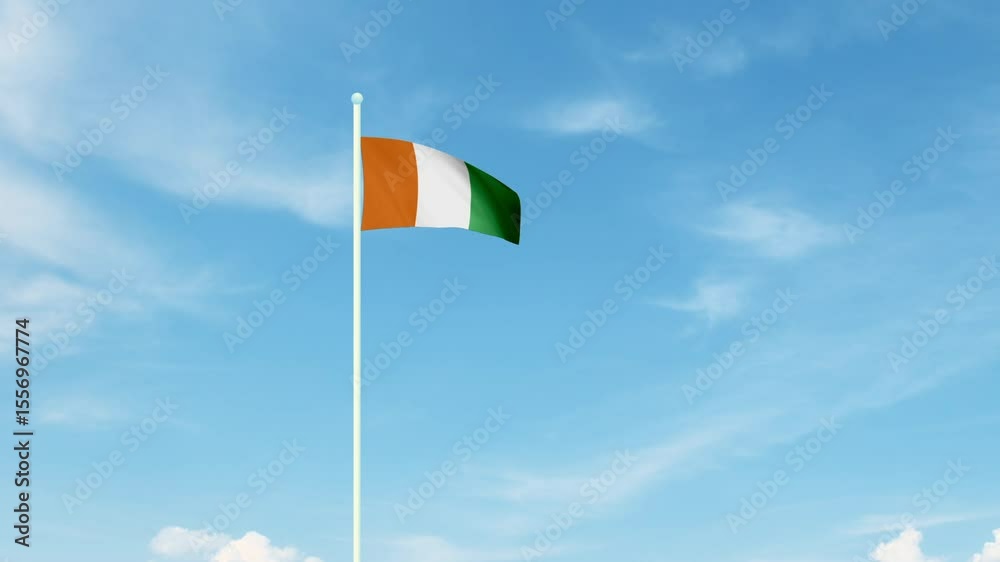 IVORY COAST flag. IVORY COAST flag video. Flag of IVORY COAST Waving in the wind, video, mp4, waving in the Sky, Green screen flag, national flag of the country.