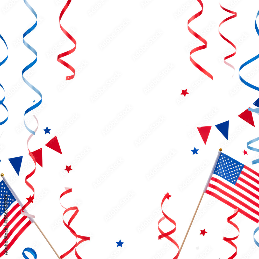 Obraz premium Patriotic Celebration: American Flags, Confetti, and Ribbons