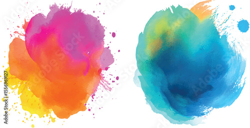 Colorful watercolor brush strokes vector. set of colorful paint splatter texture. Colorful vector watercolor brush strokes. Rainbow colors watercolor paint stains vector transparent background 