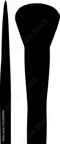 Two makeup brushes are displayed as a black vector silhouette. One brush has a slender, pointed tip, while the other is short and full.