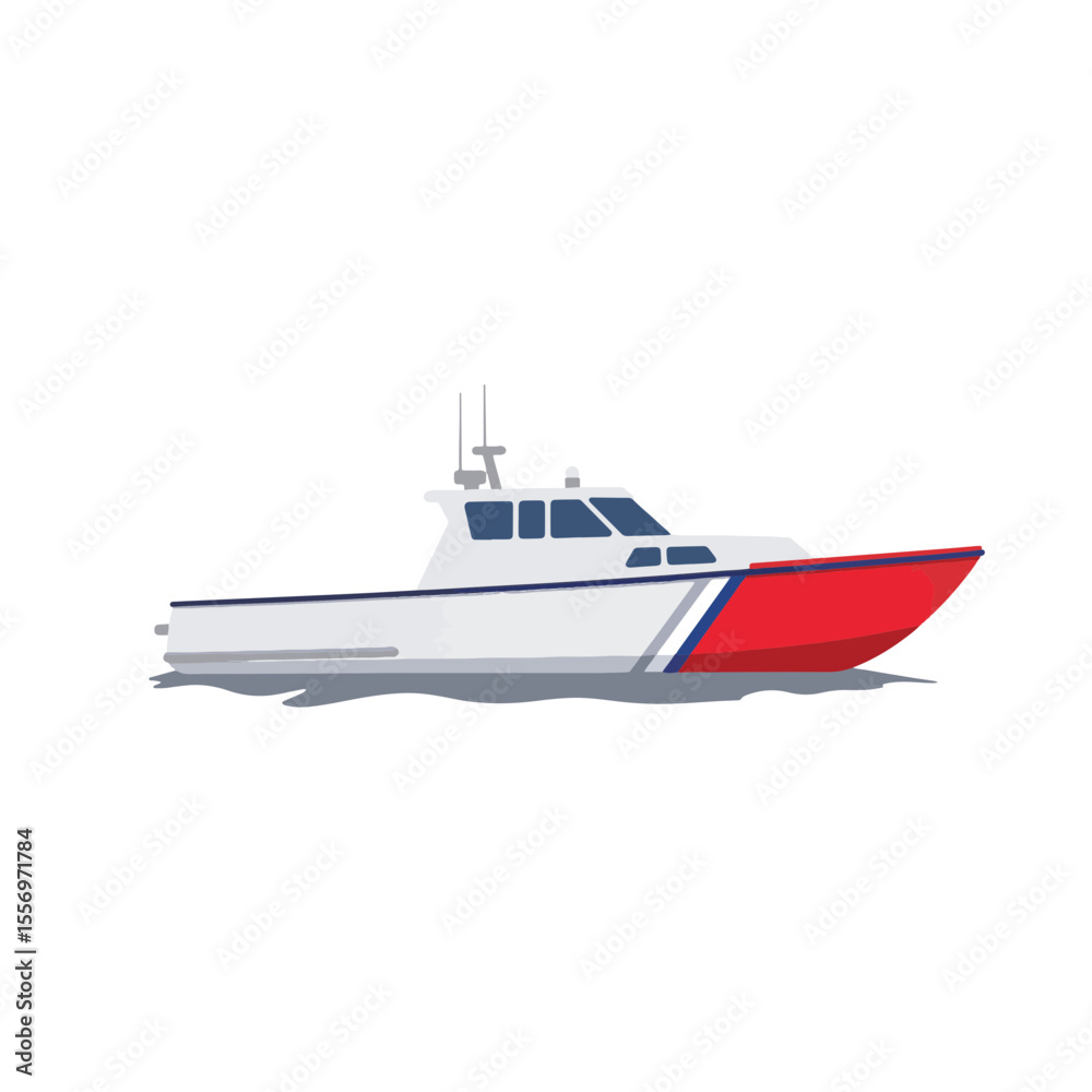 Naklejka premium Modern US Coast Guard patrol boat on waves, maritime safety concept