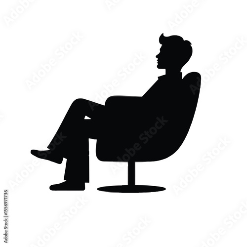 Black Silhouette Vector of Person Sitting on Chair in Casual Waiting or Relaxed Pose on White Background Full HD