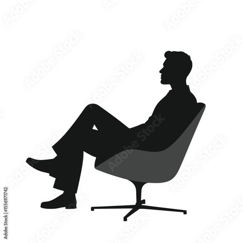 Black Silhouette Vector of Person Sitting on Chair in Casual Waiting or Relaxed Pose on White Background Full HD