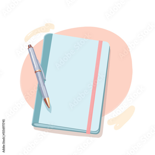 Elegant breastfeeding journal with pen on light wooden table, simplicity