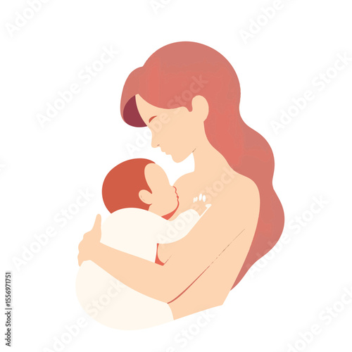Mother lovingly breastfeeding baby in pastel colors, nurturing bond