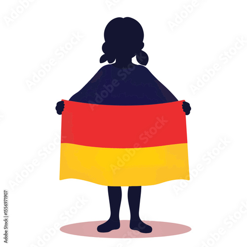 Girl holding national flag with pride in minimalist illustration, symbolism