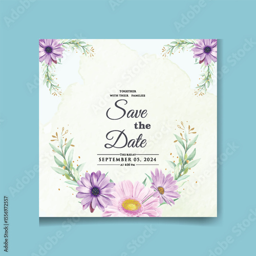 Watercolor Floral Wedding Invitation and RSVP Template Set