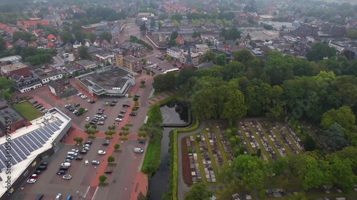 Aerial view of the old town of the city Veendam in the Netherlands on a sunny day in summer	
