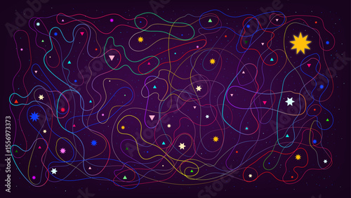 Vibrant abstract space illustration with cosmic energy, futuristic shapes, and a modern aesthetic. Great for sci-fi themes, backgrounds, and digital design.