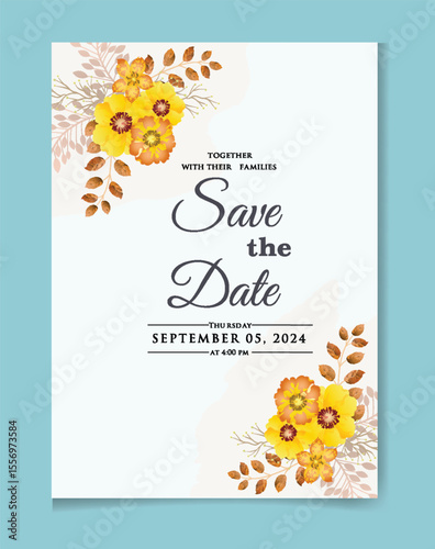 Watercolor Floral Wedding Invitation and RSVP Template Set