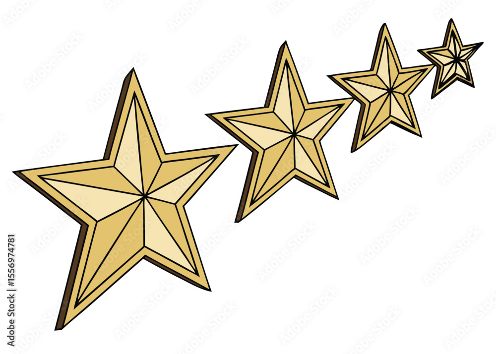 Fototapeta premium Golden star rating system with multiple stars on white background vector illustration