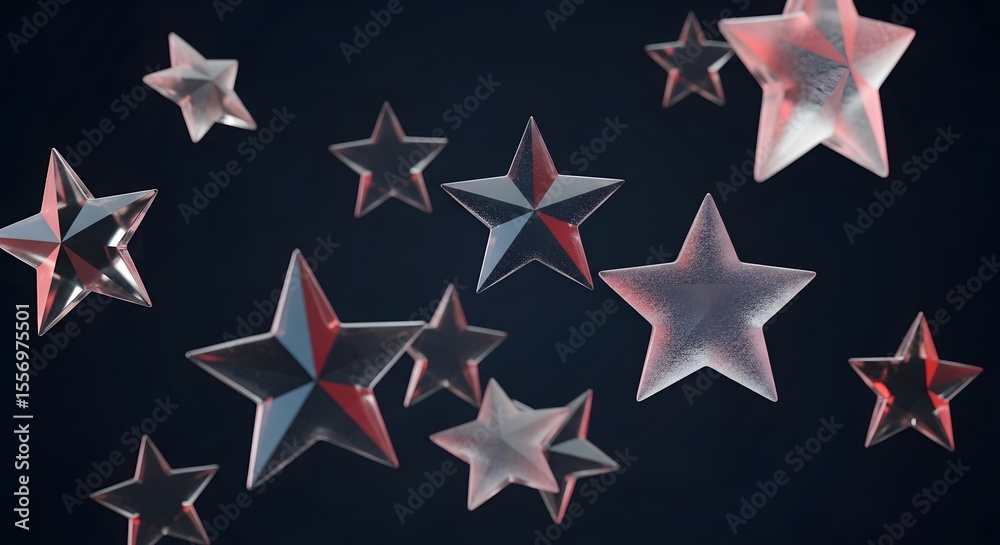 Fototapeta premium Abstract Art Floating Glass Stars, Red and Clear Celestial Design