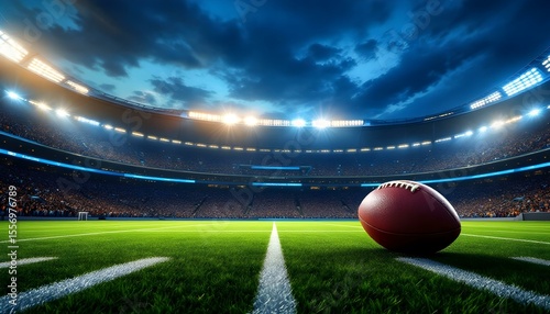 American Football Game in a Stadium at Night