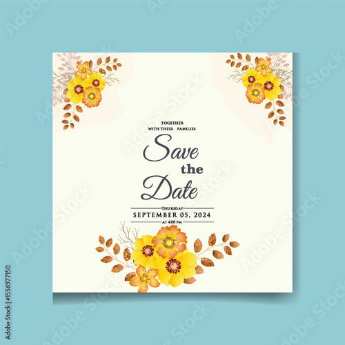 Watercolor Floral Wedding Invitation and RSVP Template Set