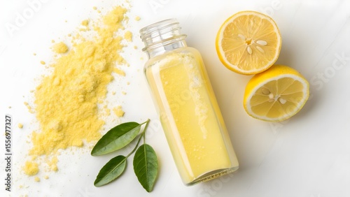 Yellow lemon peel powder on a jar