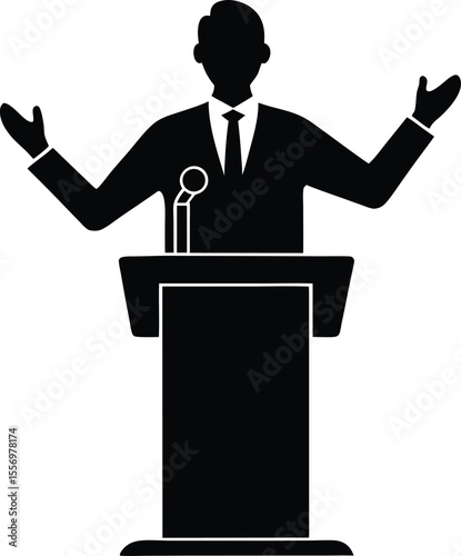 Confident Public Speaking Figure in Minimal Silhouette Style