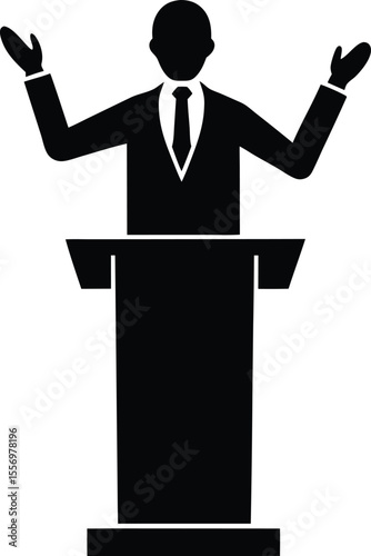 Public Speaker Silhouette with Confident Gesture at Podium