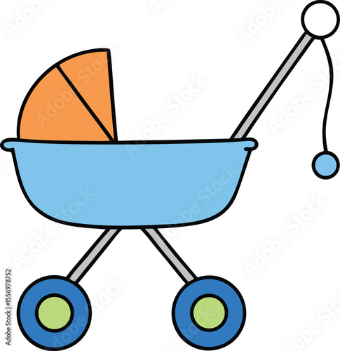 Baby stroller with hanging toy vector on transparent background