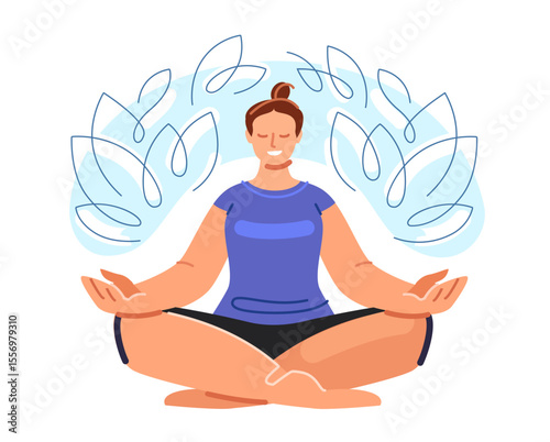 Woman practicing yoga. Relaxation, self care, harmony, meditation, healthy lifestyle
