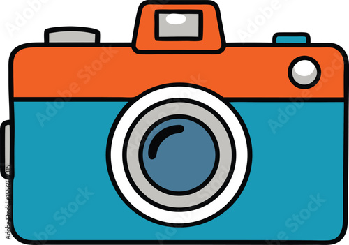 Camera with flash and lens features vector on transparent background