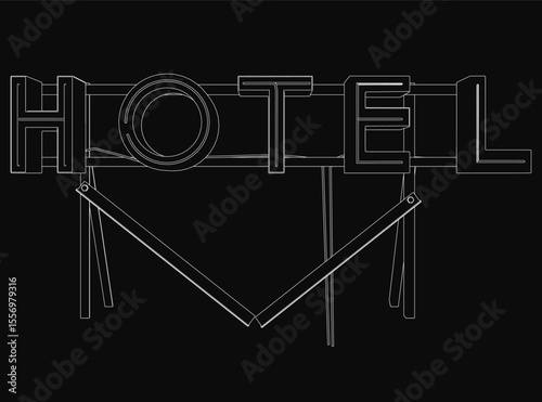 Hotel in bold white text stands out dramatically against a black background, creating a high-contrast and minimalist design. The clean typography makes it ideal for hospitality branding, signage