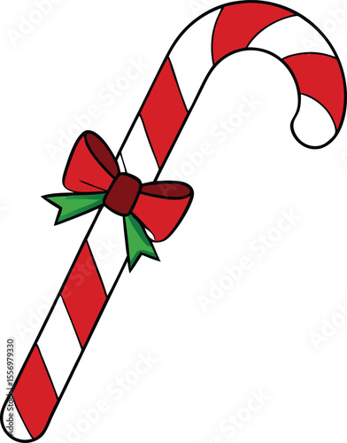 Candy cane with bow and shadow vector on transparent background