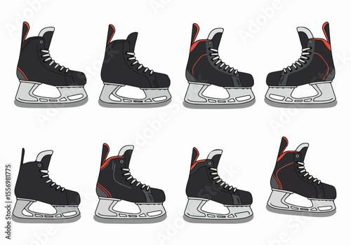 Vector Illustration Set of Ice Hockey Skates Equipment