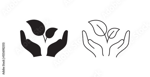 Hands Nurturing Plant Icons: Growth and Environmental Care