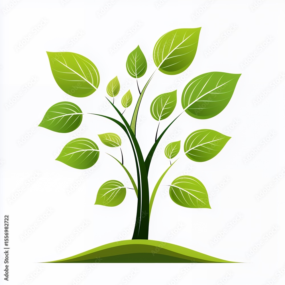 Obraz premium Vibrant Green Tree Illustration on White Background