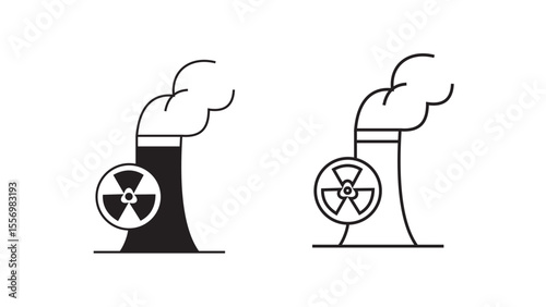 Nuclear Power Plant Icons – Radiation Symbol and Smoke Stack Illustration