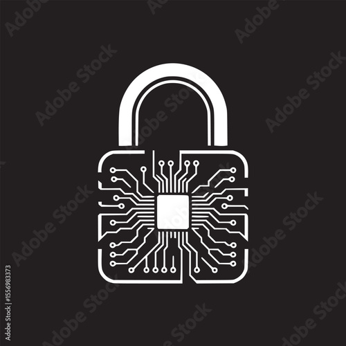 Illustration of a padlock with circuit board design on a black background with secure text overlay