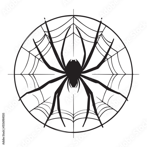 "Spider silhouette on web" vector art" isolate black and white background