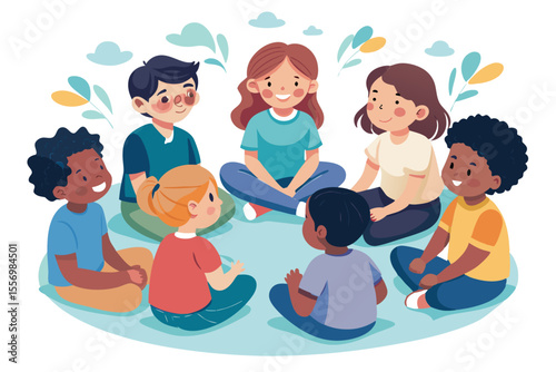 Children sitting in a sharing circle, each talking about their feelings