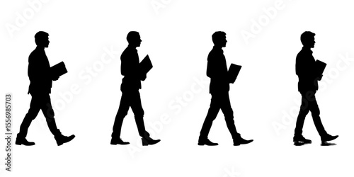 Walking Businessman Silhouette Icon Set. Professional Movement And Office Activity Symbol Collection. Corporate And Workplace Visuals. Isolated Vector Illustration