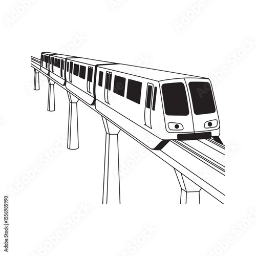 Elevated Train Illustration A Modern Monorail System Depicted in a Clear and Concise Black and White Design, Urban Transportation