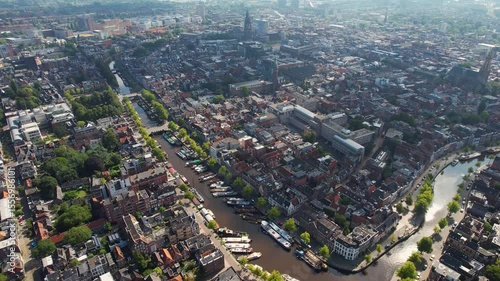 Aerial view of the old town of the city Groningen in the Netherlands on a sunny day in summer	