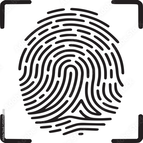 Isolated fingerprint scan with black lines and square brackets on a white background scan technology