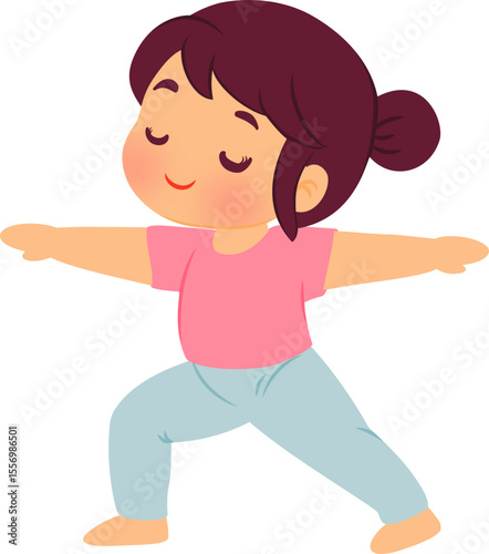 Cartoon woman doing warrior pose yoga
