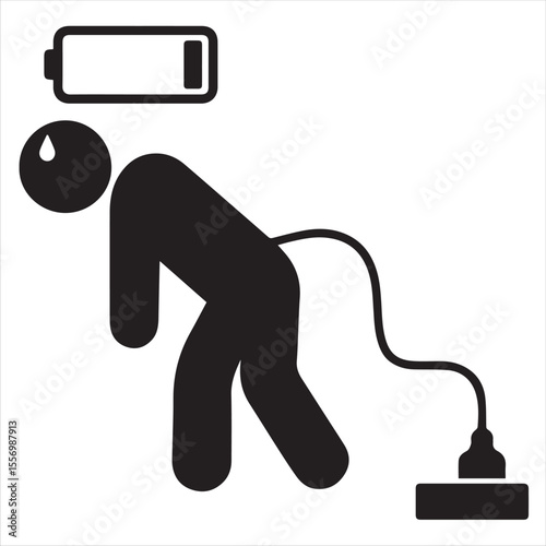tired person icon, stress, tiredness, lack of energy, workplace burnout, thin line symbol isolated on white background, editable stroke eps 10 vector illustration