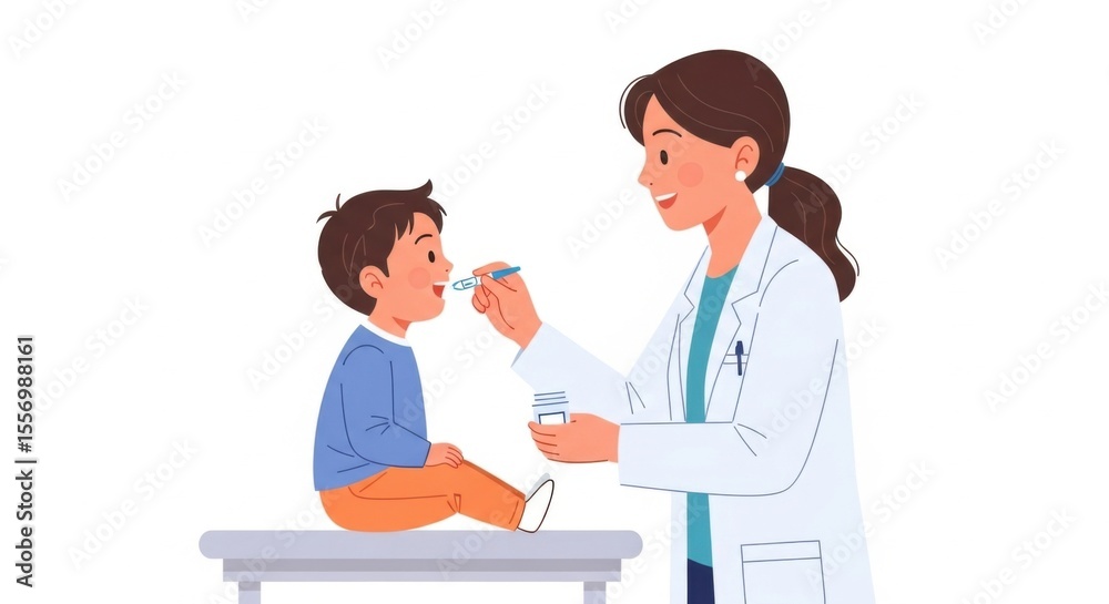 Obraz premium Doctor Giving Medicine to Boy Patient