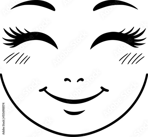 Gentle smiling woman's face vector in black and white minimalist style, soft and calming mood.