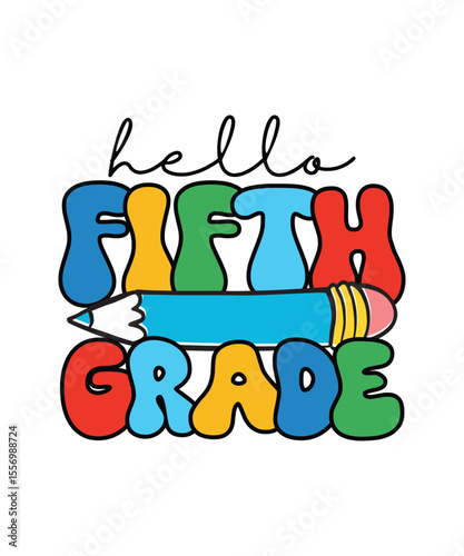 Retro Back To School T-shirt Design Hello Fifth Grade