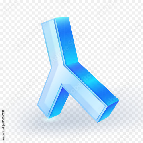 3D icon Y-shaped object blue glass material, exuding a sense of technology, connection, and futuristic design. Ideal for tech, data, or network concepts. Vector illustration.