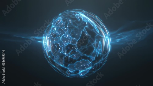 Glowing energy orb, vibrant blue light swirling around a central point, perfect for themes of technology and innovation.