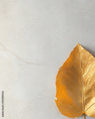 Golden Leaf on Minimalist Gray Background for Nature Inspiration